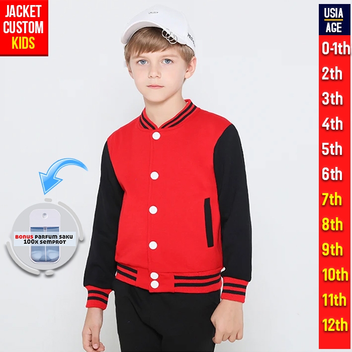JAKET ANAK VARSITY POLOS ( MERAH HITAM ) JACKET KIDS BASEBALL CUSTOM