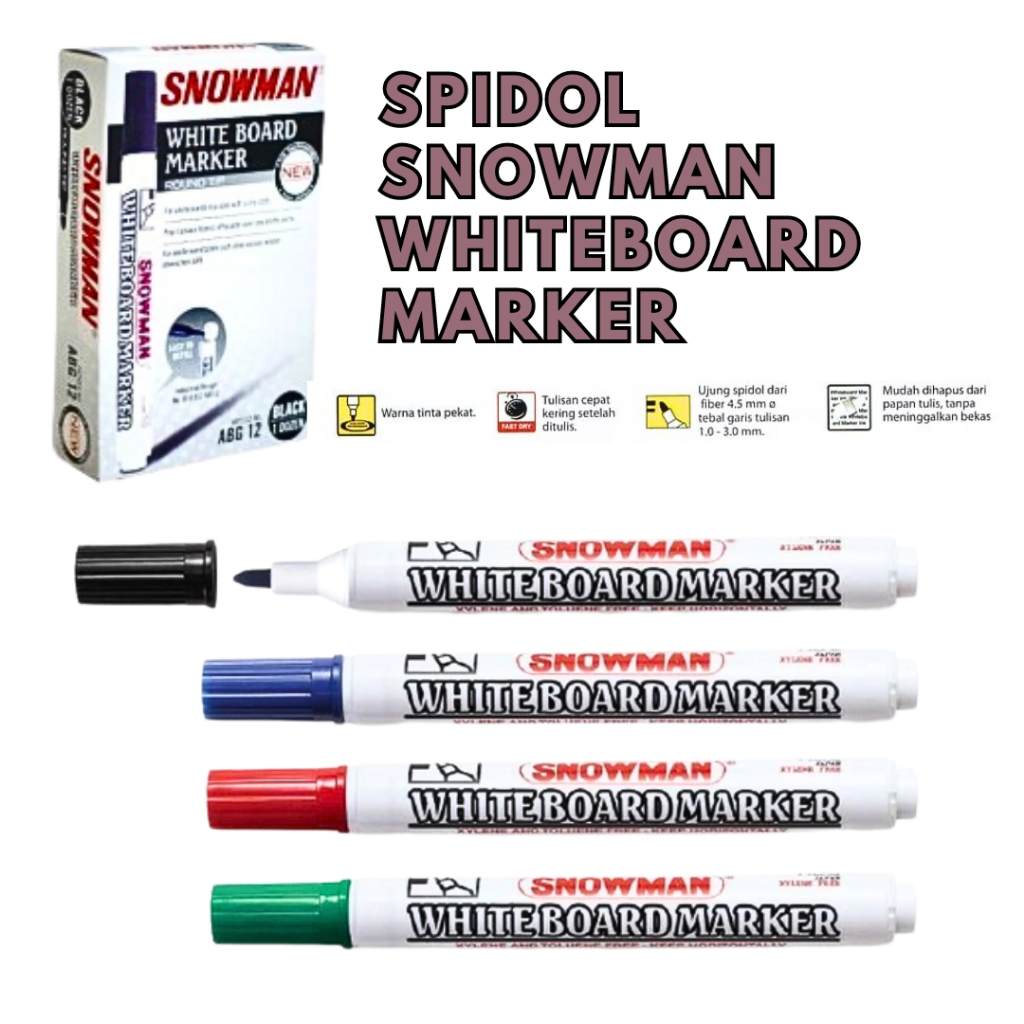 

Spidol Whiteboard SNOWMAN BG12 Original Bisa Dihapus