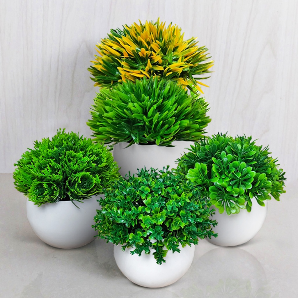 Paket Hemat Tanaman Bunga Hias Plastik Ornamen Pot Bonsai Daun Mini Pajangan Dekorasi Rumah