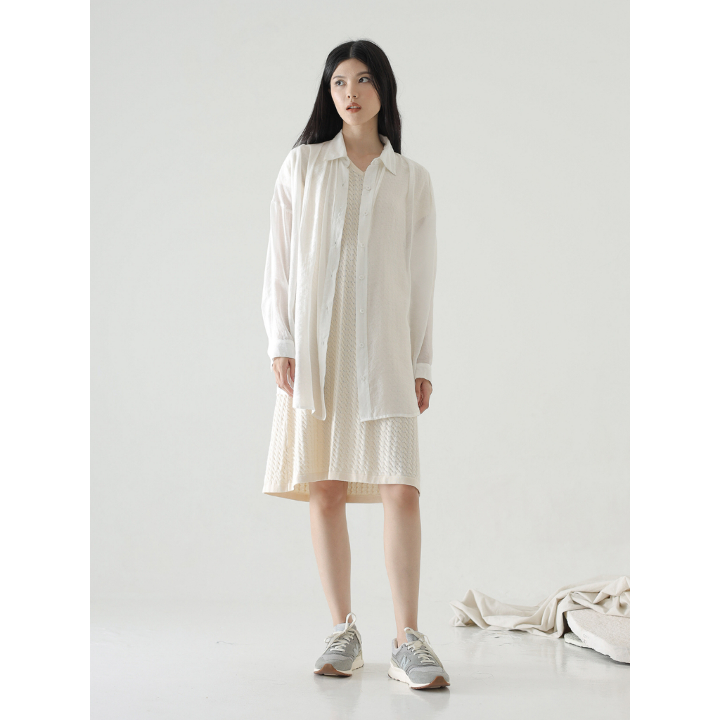 InKano Ville Sheer Shirt - Oversized shirt sheer fabric kemeja wanita tipis oversize warna putih bw 