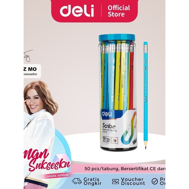 

Deli Pensil / Pencil - 2B | 50pcs/tabung - Sudah diasah - U51006