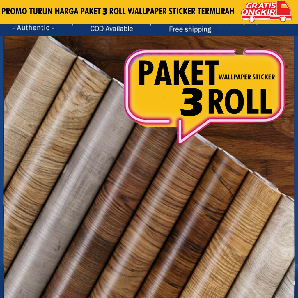 PAKET 3 ROLL Stiker Dekorasi Kayu Marmer Meja Furniture Dapur Wallpaper PVC | TRIDEE DECORATIVE STICKER