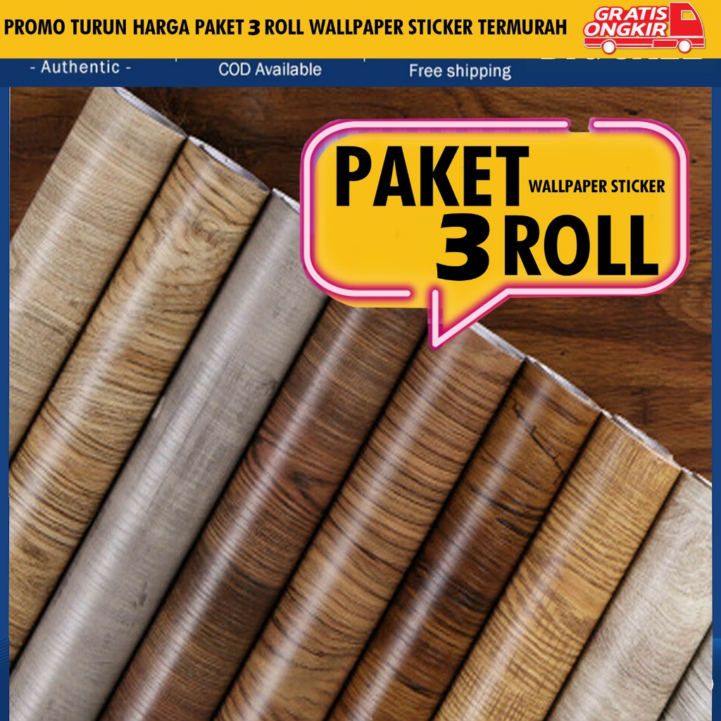 PAKET 3 ROLL Stiker Dekorasi Kayu Marmer Meja Furniture Dapur Wallpaper PVC