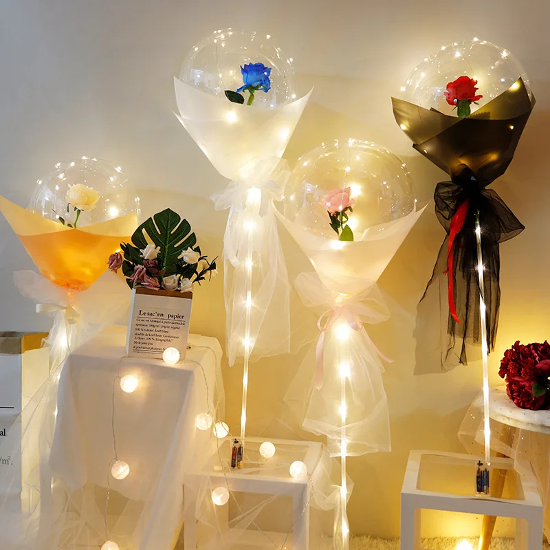 Balon Led Bunga Mawar Set Komplit Stick Lampu Led Tumblr Warm White Kado Valentine DIY
