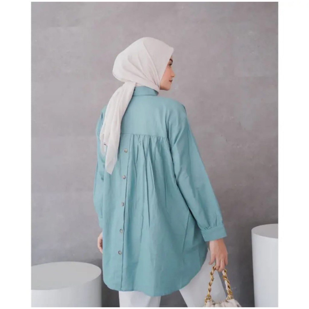 Kemeja linen rika top oversize wanita terkini - kemeja rika top polos oversize lengan panjang