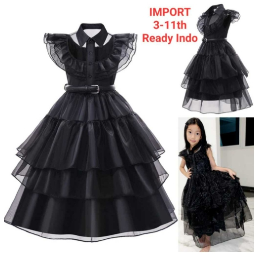Dress Hitam wednesday prom anak remaja gaun pesta import