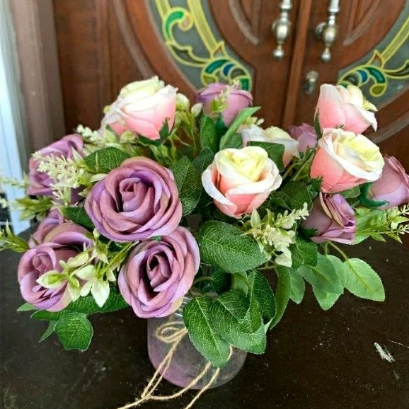 Bunga palsu artificial untuk hiasan pajangan / buket / bouquet mawar palsu / mawar artificial pink