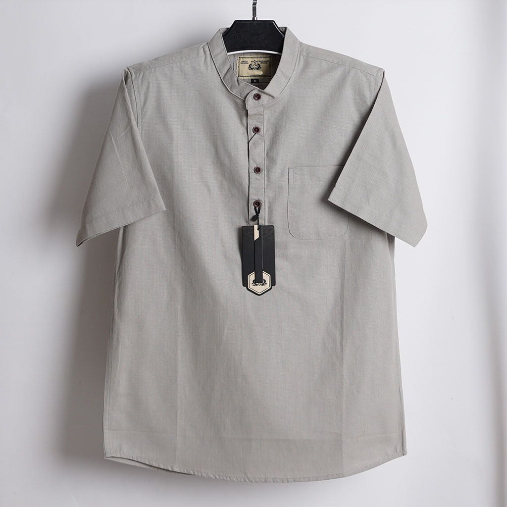 IBTHA.165 Kemeja Koko Muslim Lengan Pendek Polos Warna Abu Muda 019