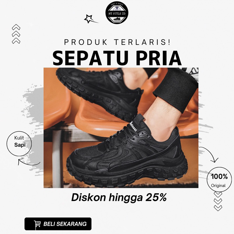 Sepatu Pria Warna Hitam QN237 QN238 QN239 Sneakers Cowok High Quality Trendy New Sepatu Sekolah Kuli
