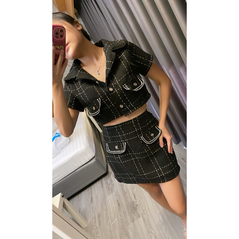 Set Tweed Black BKK / set rok bkk / baju tweed / baju bkk / baju bangkok / baju korea / set korea wa