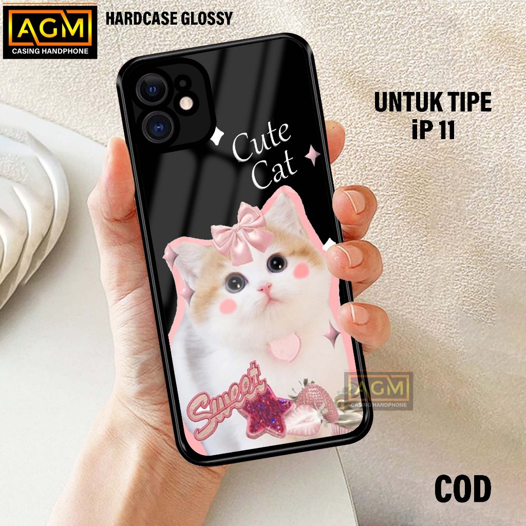 Case IPhone 11 Terbaru Case kilau - New Case Glossy casing Hp IPhone 11 [Motif CUTE CAT] - AGM Case 