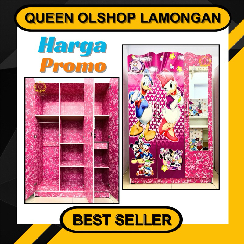 [PROMO] Lemari Pakaian Anak LP 3 KF 180 3 Pintu + Cermin Mickey dan Donald Princess