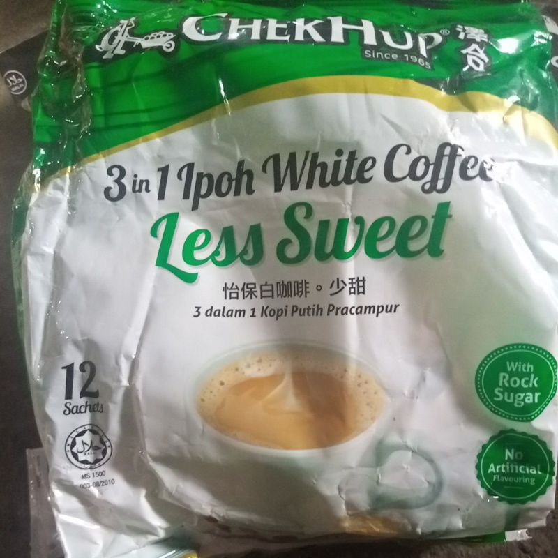 

Chekhup 3in1 ipoh white coffe less sweet 12 sachet x 35g=420g exp 22/02/25