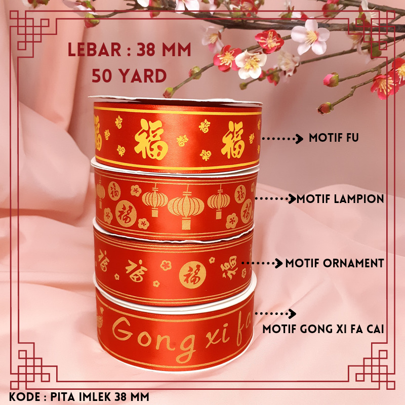 

Pita Imlek Motif 1,5 inch (38mm) /Pita Hias/ CNY Ribbon Roll (50 yard)