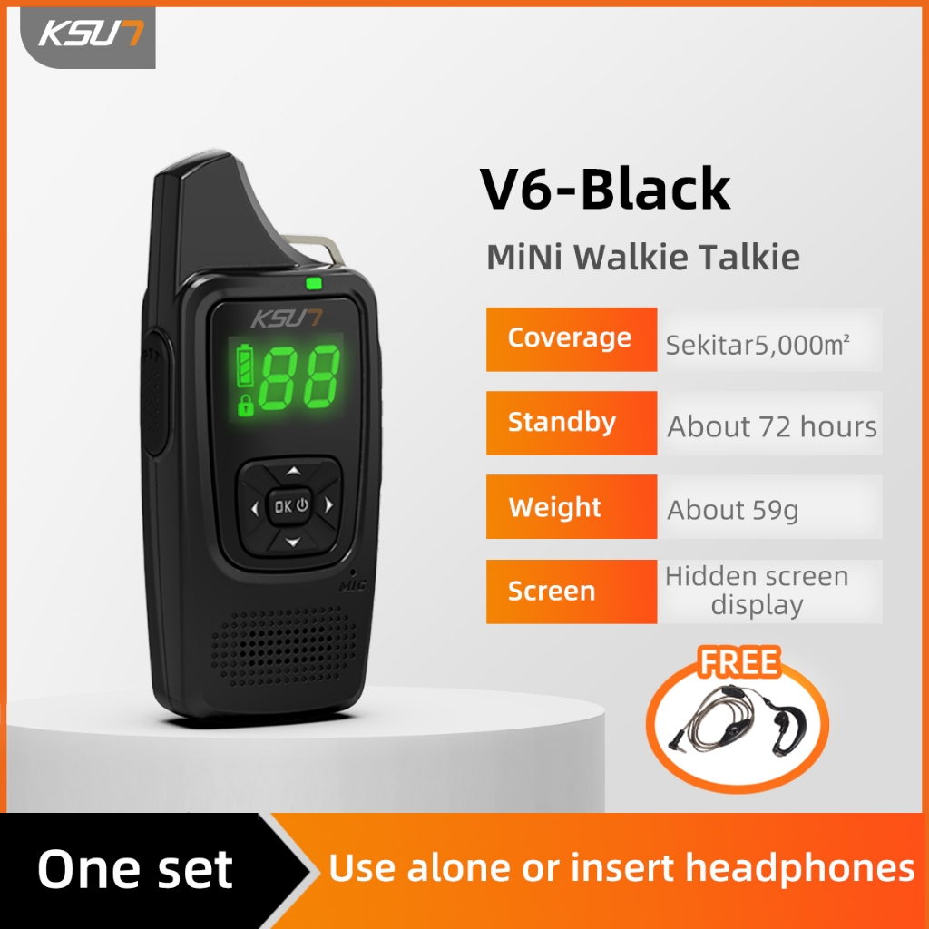 KSUN V6 Mini Walkie Talkie 1pcs Termasuk Transceiver Wireless Device Communication Radio Dua Way