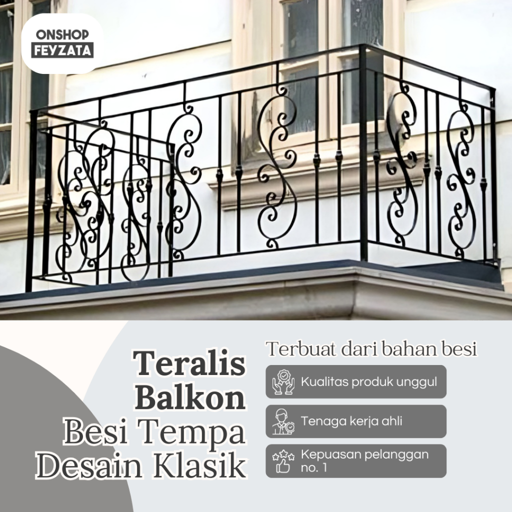 Railing Teralis Balkon Besi Tempa Plat Strip Desain Klasik Mewah Aesthetic R18