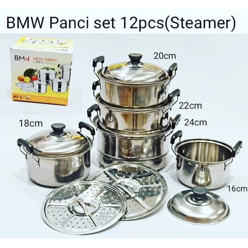 Panci Set 12pcs + Steamer BMW/ Panci Steamer Set Cookware / Panci Set Steamer Merk Kingko & BMW 12pc