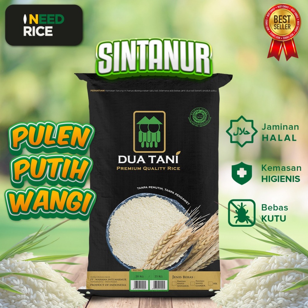 

Beras Khusus Sintanur Pandan Wangi Dua Tani 25kg- HALAL,Pulen dan Wangi