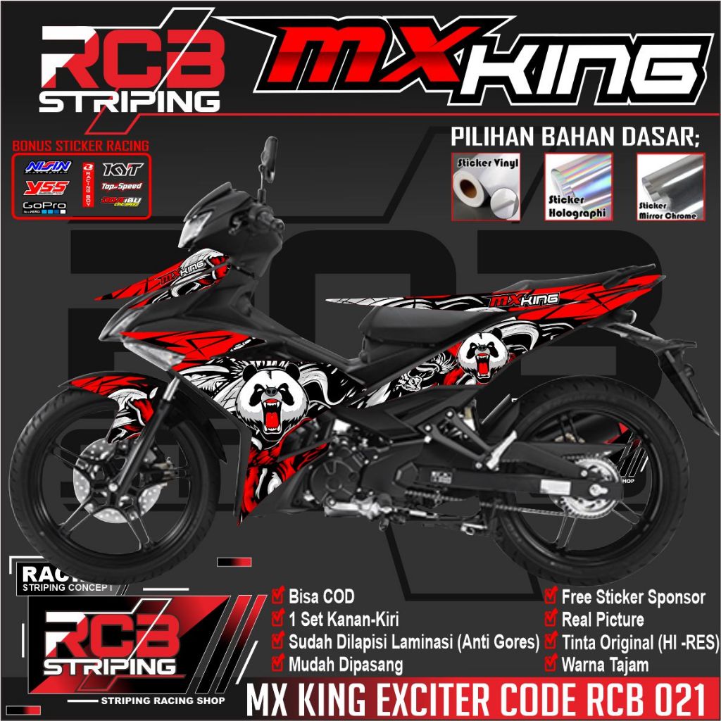 STIKER STRIPING MX KING EXCITER PREMIUM MOTOR KEREN LIS VARIASI MX KING EXCITER STIKER PANDA RCB 021