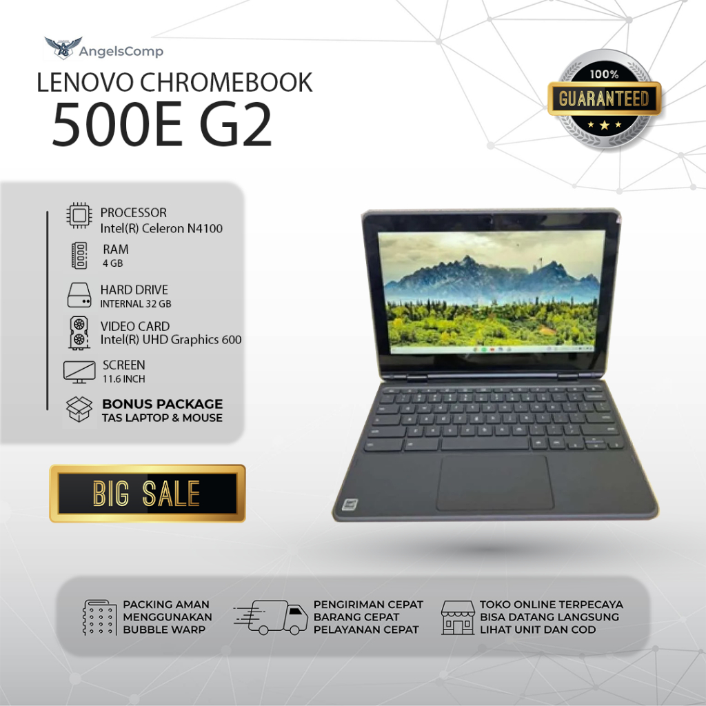 Lenovo Chromebook 2 in 1 Intel(R) Celeron N4100 RAM 4 Hardisk 32 Laptop Second Termurah