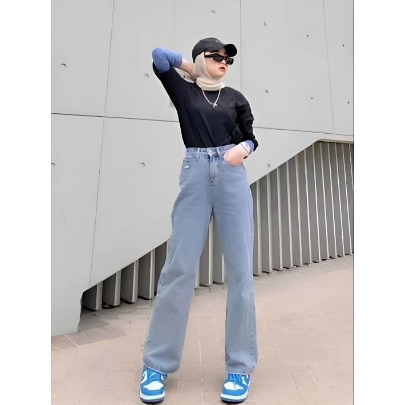 Celana Kulot Jeans Model Highwaist Ootd Korean Style