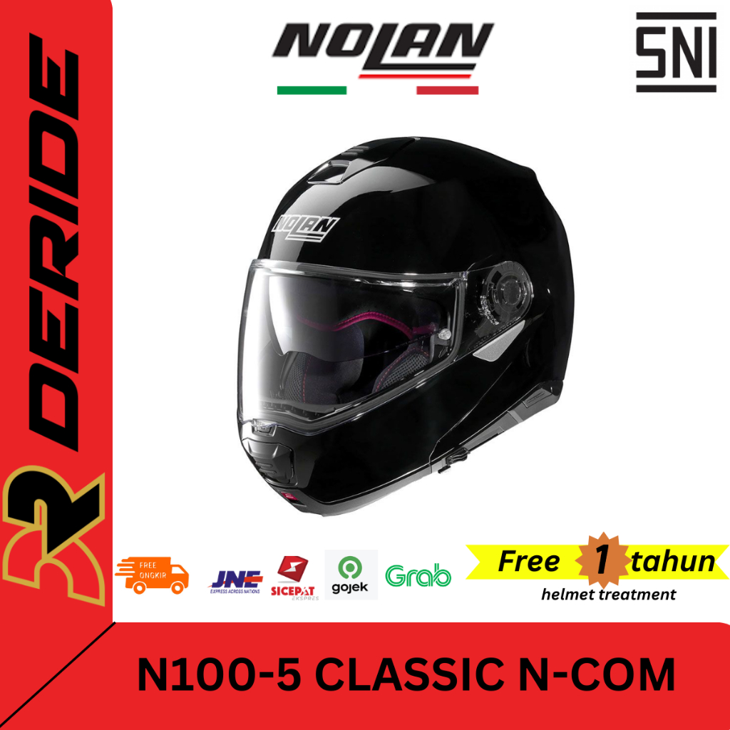 HELM MODULAR NOLAN N100-5 CLASSIC N-COM 003 METAL BLACK MODULAR FLIP UP FULL FACE SNI ORIGINAL