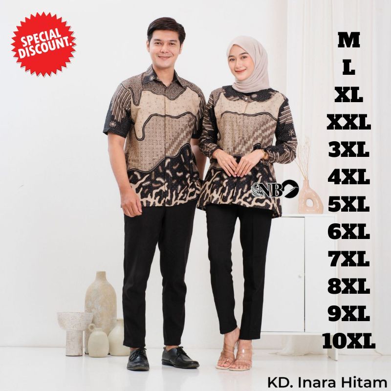 Couple Atasan Batik Pria Wanita Kemeja Lengan Pendek Size Jumbo Blues Wanita Seragam Motif INARA HIT