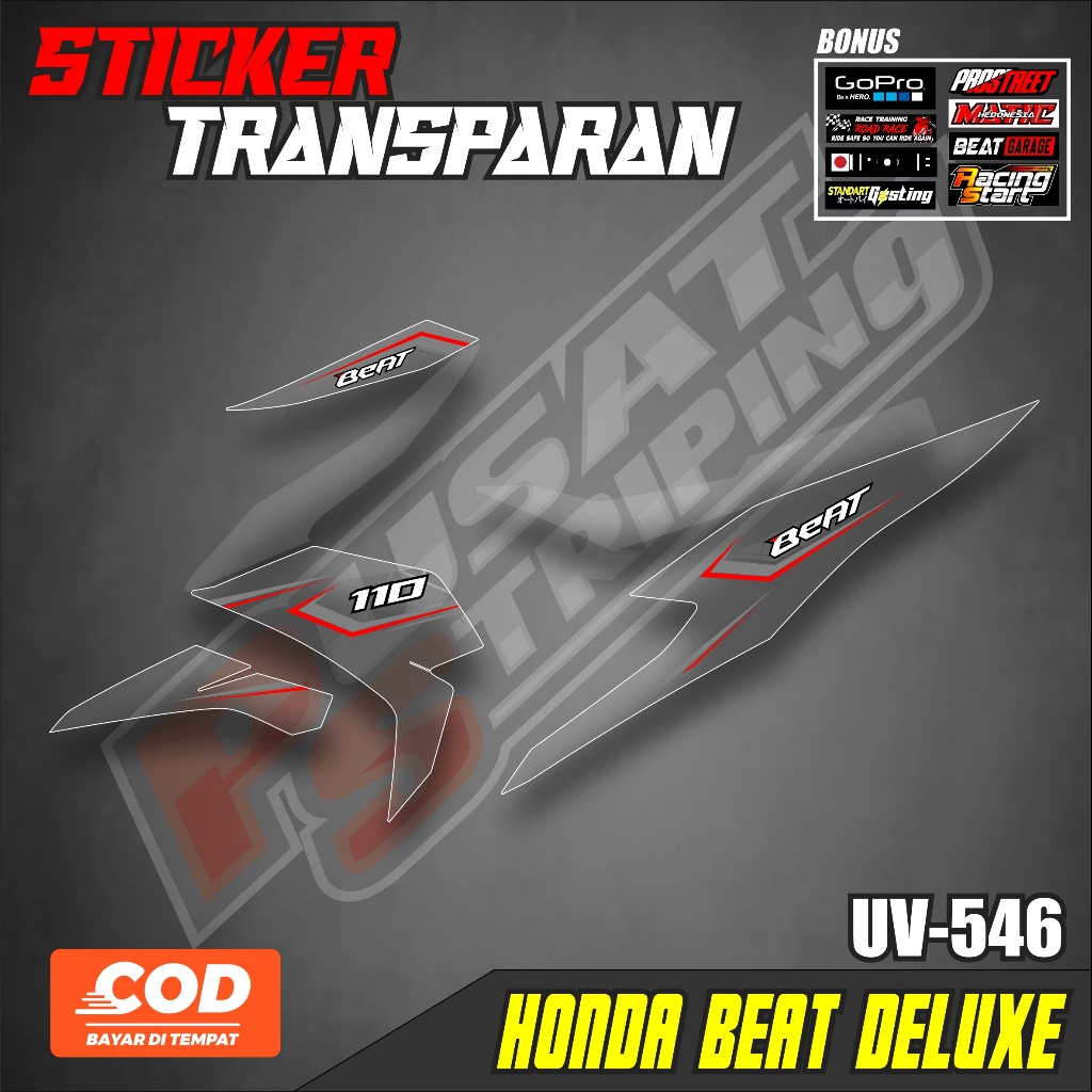 Sticker Transparan Satu Set Motor Honda Beat Deluxe Street 2020-2021-2022 Simple Racing