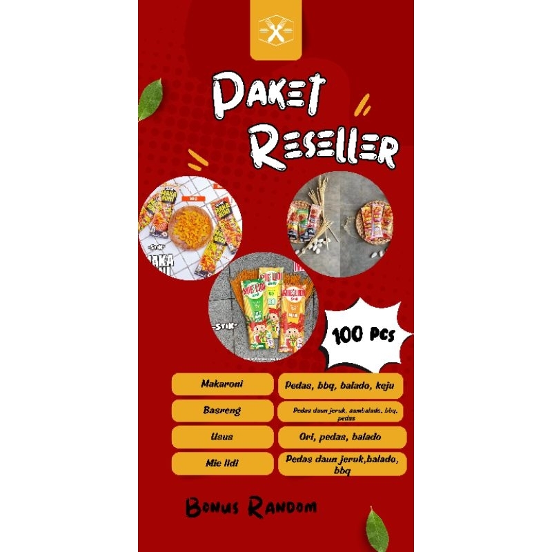 

Paket reseller 100 pcs (BASRENG, MAKARONI, MIE LIDI, USUS) ADA Harga Grosir