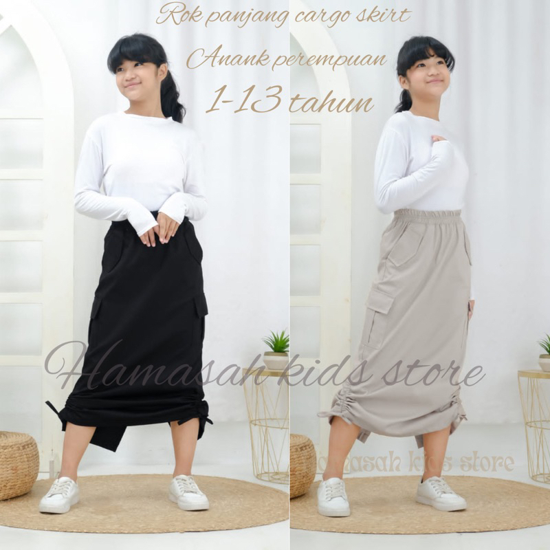 Rok cargo Skrit panjang anak perempuan korean style 1-13 tahun katun driil