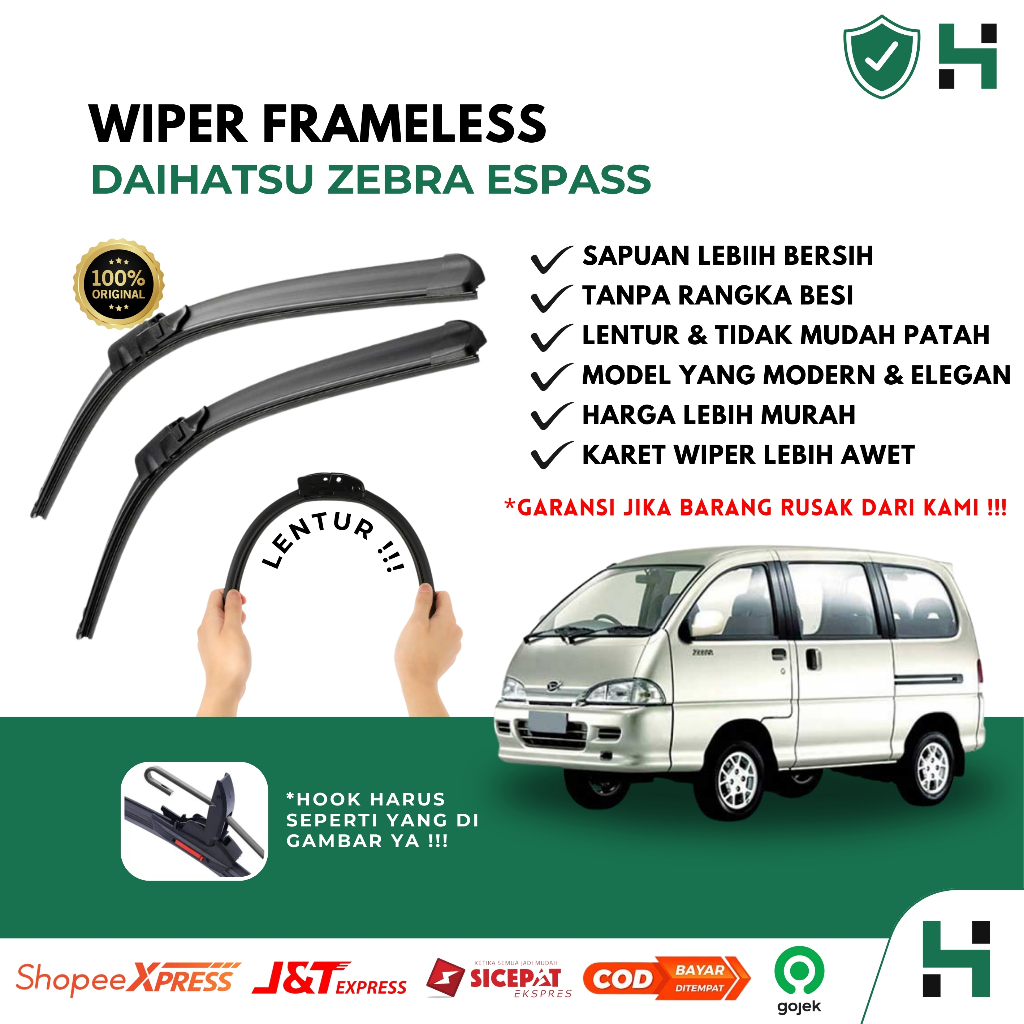Wiper Mobil Frameless Daihatsu Zebra Espass Sepasang Isi 2 Pcs Kanan Kiri | Wiper Kaca Mobil Daihats