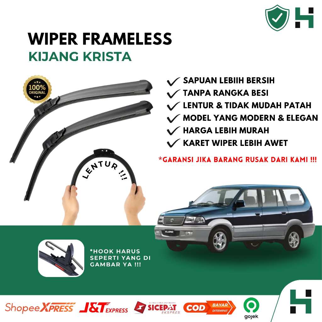 Wiper Mobil Frameless Kijang Krista/Kapsul Sepasang Isi 2 Pcs Kanan Kiri | Wiper Kaca Mobil Kijang K