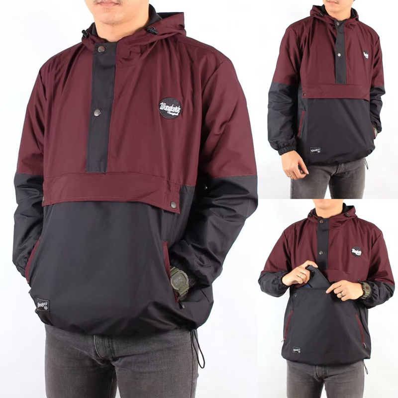 JAKET 2D CAGOULE MAROON-BLACK