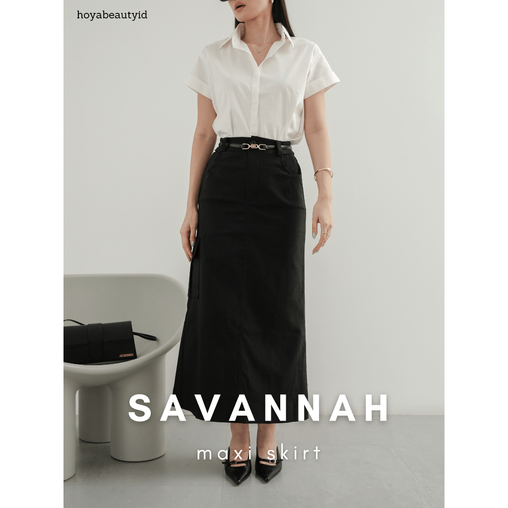 [HoyaBeautyID] SAVANNAH Maxi Skirt - Rok Panjang Pensil High Waisted Wanita Stretch Soft Denim Jeans