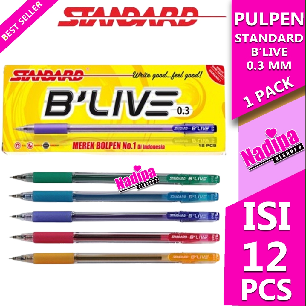 

PULPEN STANDARD B'LIVE 0.3 1 PACK 12 PCS TINTA HITAM NADIPA OLSHOPP