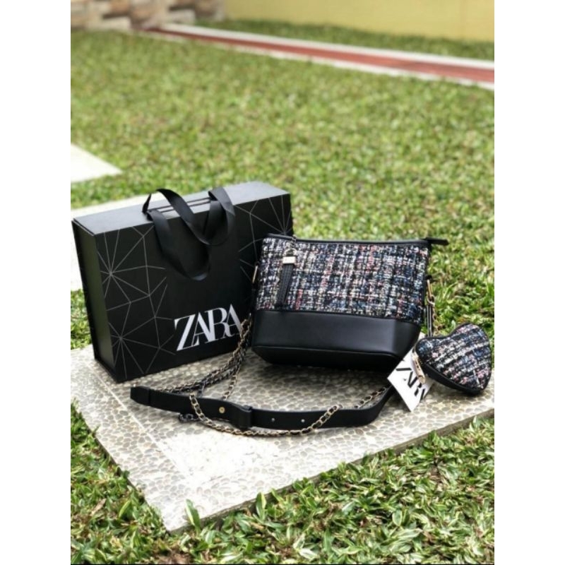 tas zara gabrielle / tas canvas / tas zara tweed / tas free box / tas selempang zr / slingbag zara /