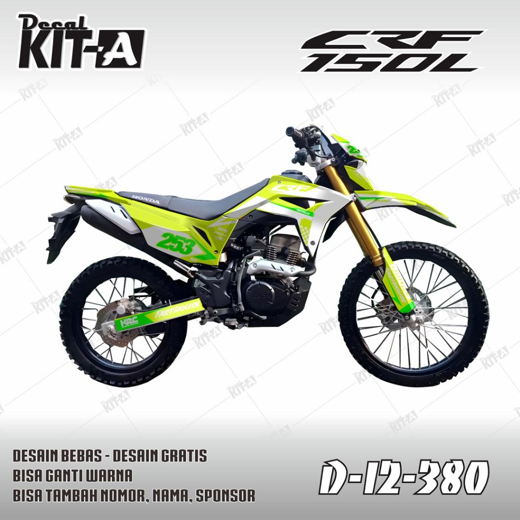 Decal CRF 150 L - Stiker Motor Crf 150 L SUPERMOTO HIJAU STABILO D-I2-380