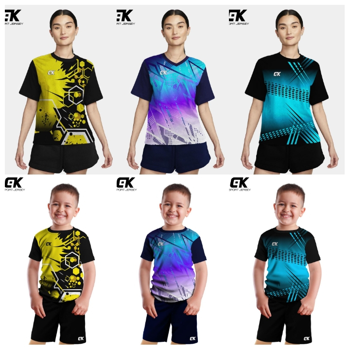 Setelan Couple Baju Wanita & Pria Dewasa & Anak" Baju Olahraga Volly Badmintoon Senam Dll Size M-L-X