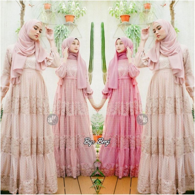 Gamis Brokat Terbaru Mewah Syari Glitter Nadhira Dress Asmirandah Gamis Pesta Jumbo Big Size Tulle D