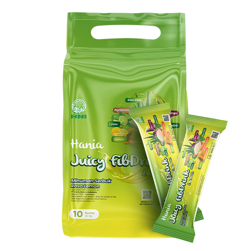 Hania Juicy Fibdrink Lemon HNI HPAI Isi 10 Sachet BPOM Halal MUI - Minuman Serbuk Rasa Lemon - Minum