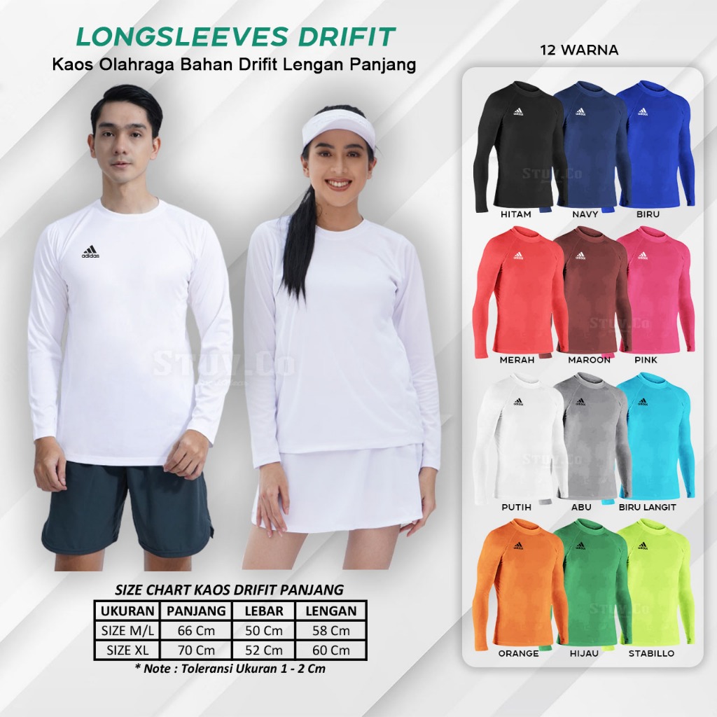 Jersey Lengan Panjang Polos Kaos Dry Fit Olahraga Futsal Sepakbola Tenis Sepeda Pria Wanita