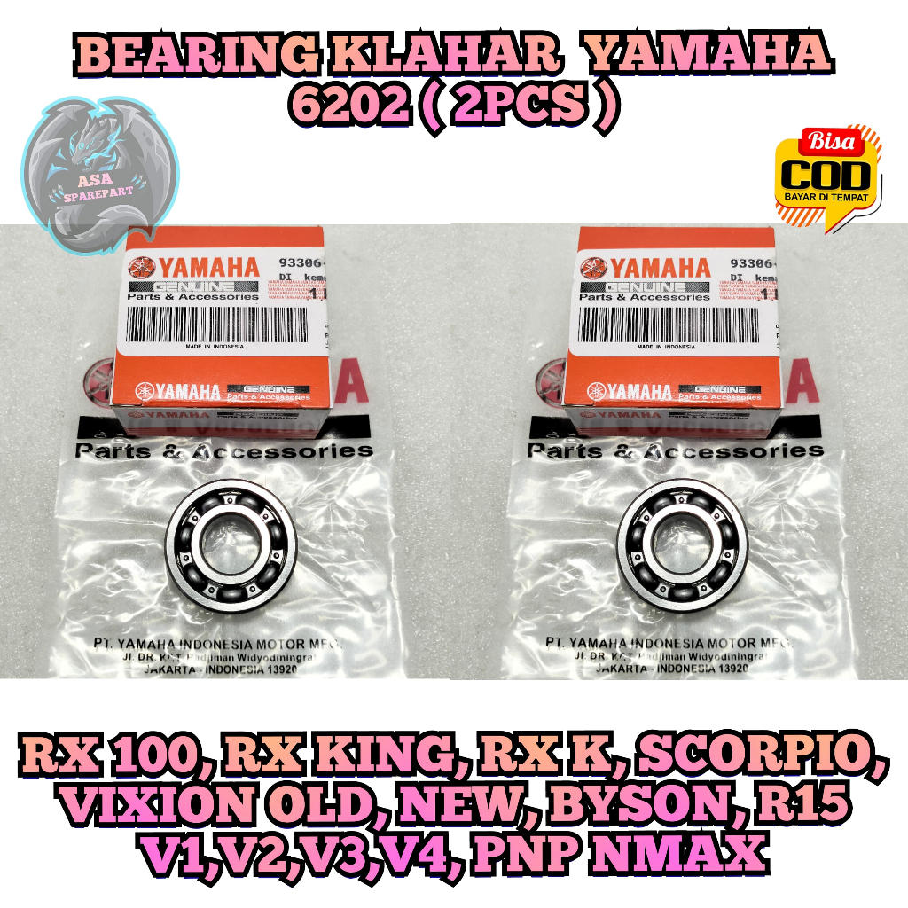 Bearing Roda DEPAN & BELAKANG 6202 / 2Pcs Sepasang Motor Yamaha RX 100 , Rx s , RX Spesial , RX z, R