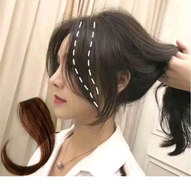 Poni Samping Lurus Poni Palsu Hairclip Poni Samping  Rambut Sintetis Korea Versi Wanita Korea Cantik