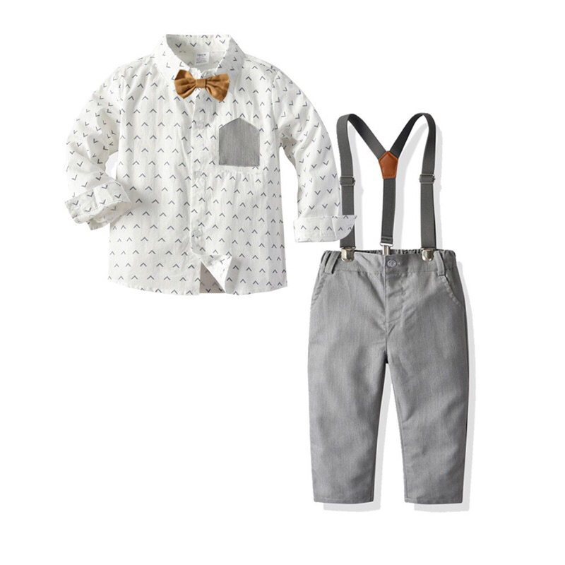grey v suspender set anak
