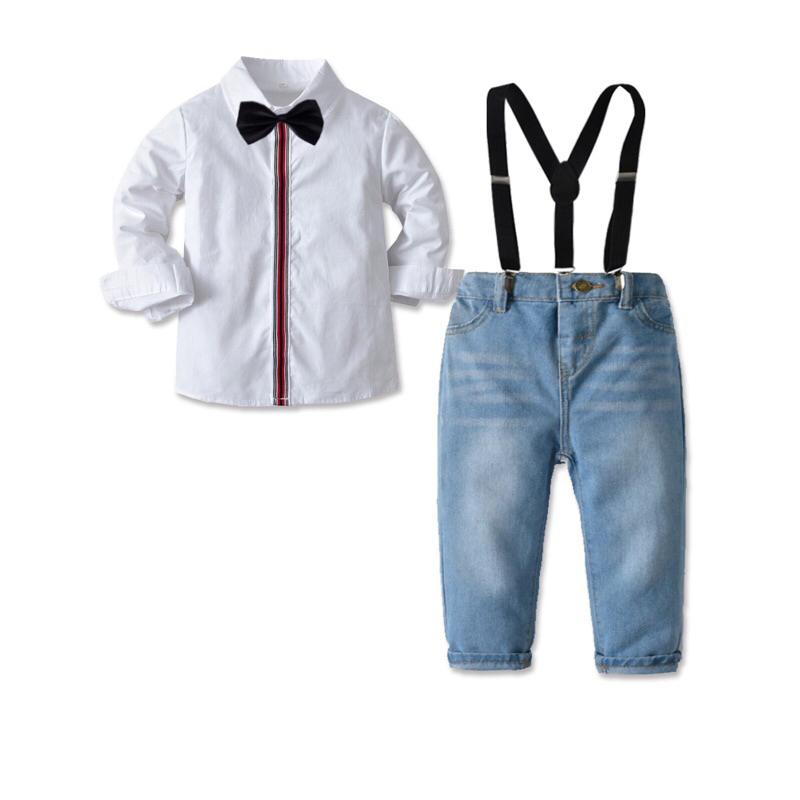 white suspender jeans set anak
