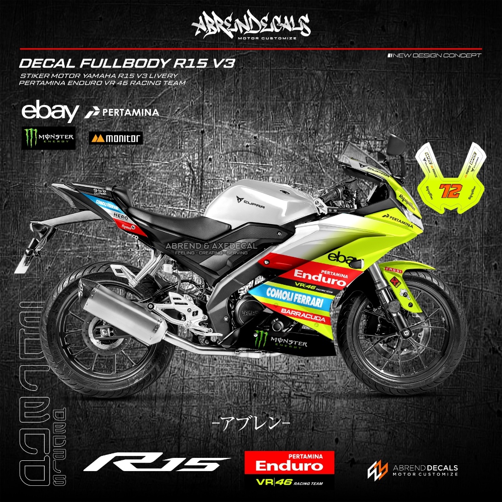 Decal Striping R15 V3 Livery Pertamina Enduro VR 46 Racing Team Moto GP 2024 / Stiker Motor Yamaha R