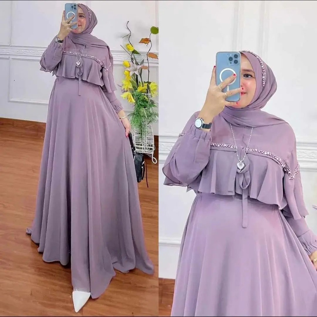 Dres Gamis Kajian Formal Ibu Lave Dusty Ungu Muda Jumbo Cantik Lucu Kekinian 2024