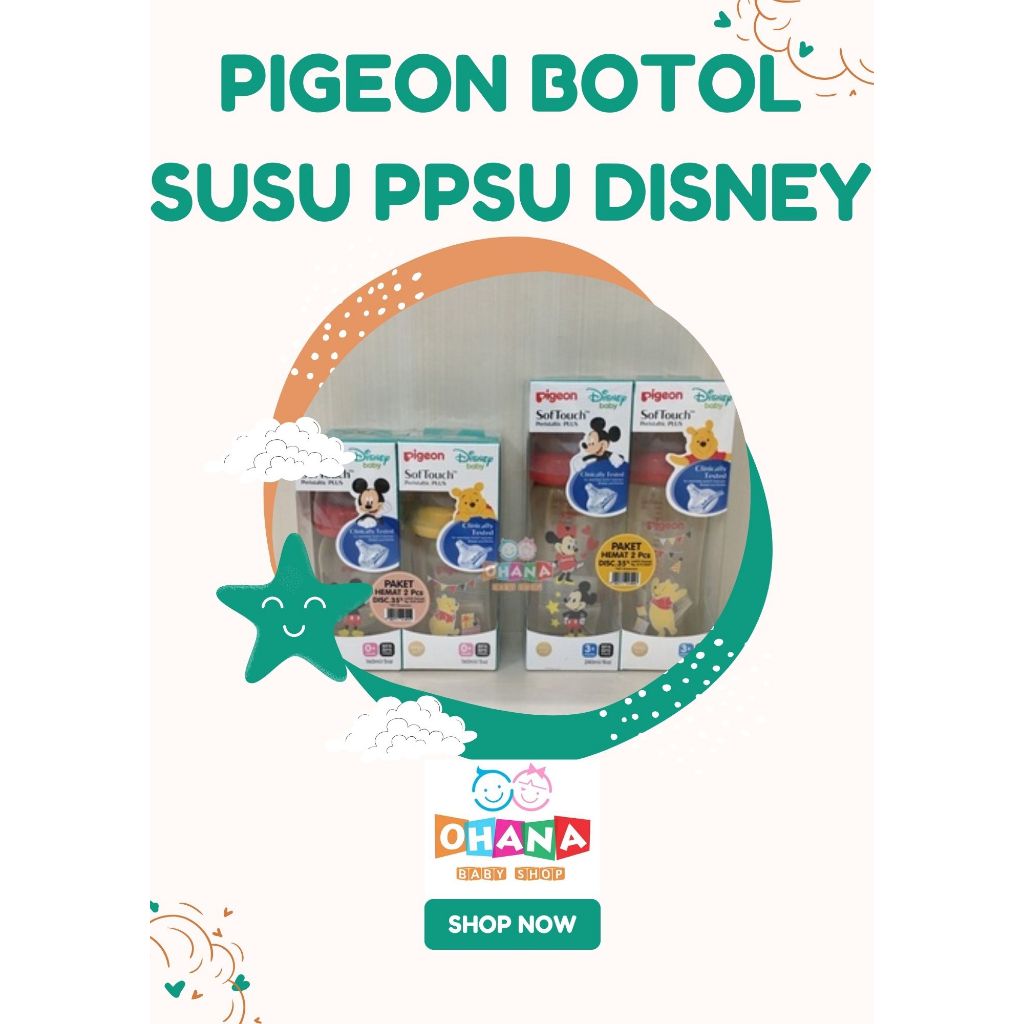 Ohanababy.id PIGEON BOTOL SUSU PPSU WIDE NECK DISNEY EDITION PAKET HEMAT ISI 2PCS