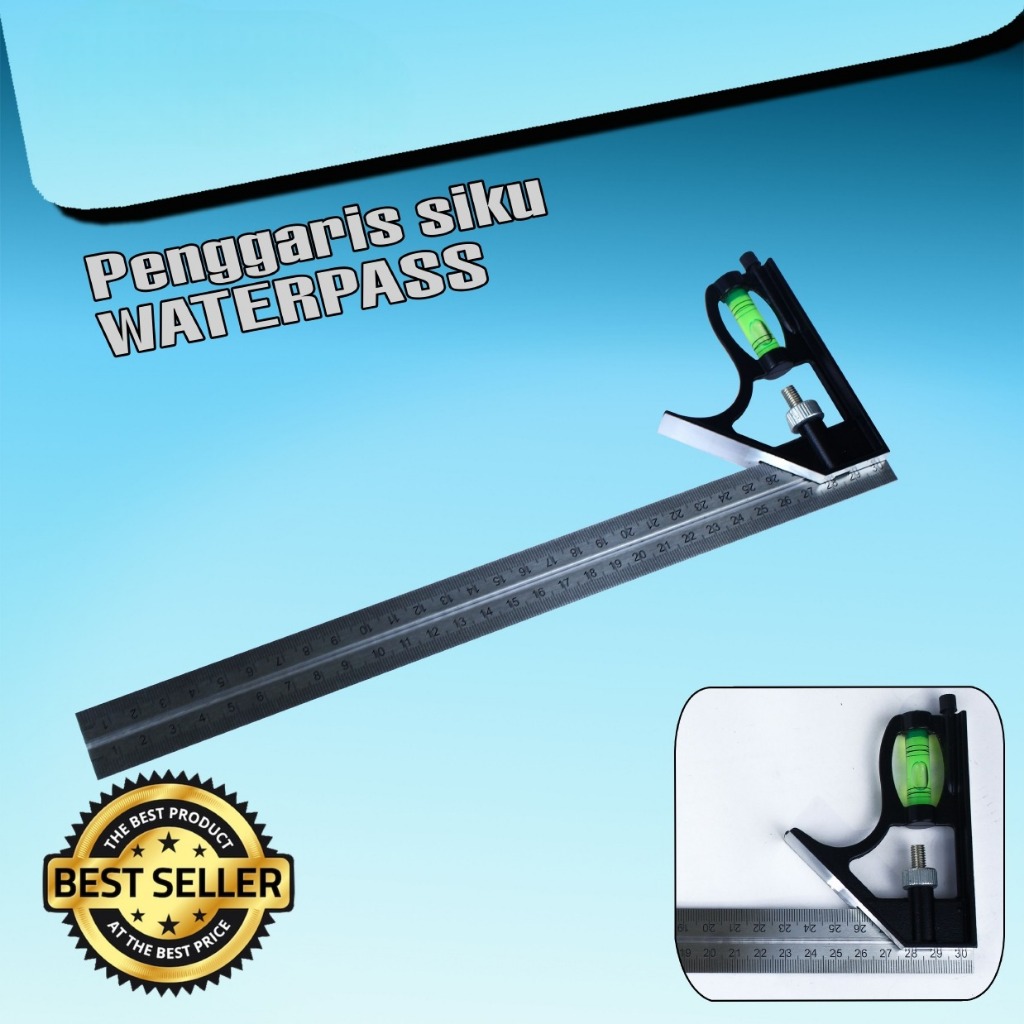 Penggaris Siku Wterpass Kombinasi Penggaris Tukang Siku Mistar Multifungsi ada Waterpass