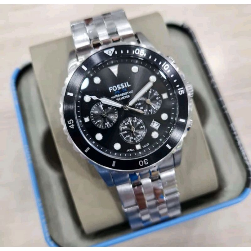 Jam Tangan Pria Cowok FS-5837 Silver Black Stainless Steel Ori